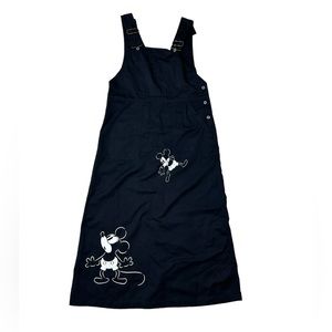 Vintage Mickey Mouse Print on Black Denim Overall Dress